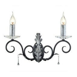 Elegant Twin Wall Light Sconce With Handmade Glass Droplets In Black And Silver Finish