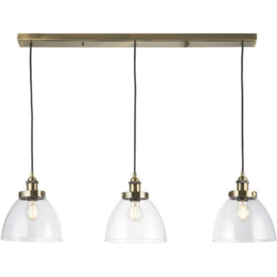 Loops Hanging Ceiling Pendant Light - Antique Brass Plate & Clear Glass - 3 X 10W Led E27 - image 1