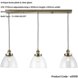 Loops Hanging Ceiling Pendant Light - Antique Brass Plate & Clear Glass - 3 X 10W Led E27 - thumbnail 2