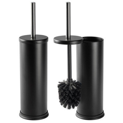 Harbour Housewares 2X Matt Black Toilet Brushes With Holder - Round Brush Non Slip Base Rust Resistant Toilet Cleaning Brush Set - image 1