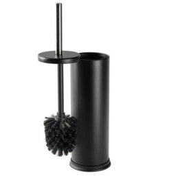 Harbour Housewares 2X Matt Black Toilet Brushes With Holder - Round Brush Non Slip Base Rust Resistant Toilet Cleaning Brush Set - thumbnail 5