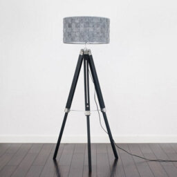 Valuelights Clipper Black Wood And Silver Chrome Tripod Floor Lamp With Grey Felt Weave Design Light Shade With Led Gls Bulb - thumbnail 4