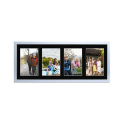AK Frames 50X20Cm Silver Sleek Multi Photo Frame With Black Mount - Holds 4 Apertures (4X) 6X4 Photos - thumbnail 1