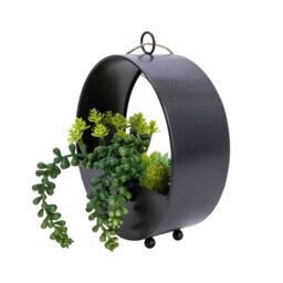 Candlelight Green 23Cm Succulent Artificial Plant In Black Metal Pot - thumbnail 3