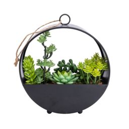 Candlelight Green 23Cm Succulent Artificial Plant In Black Metal Pot - thumbnail 2