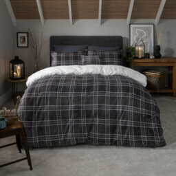 Smart Living Luxury Check Printed Flannel Fleece Duvet Cover With Pillowcases - thumbnail 1