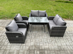 Fimous Wicker Pe Rattan Garden Dining Set Outdoor Furniture Sofa With Rectangular Dining Table Dark Grey Mixed - thumbnail 1