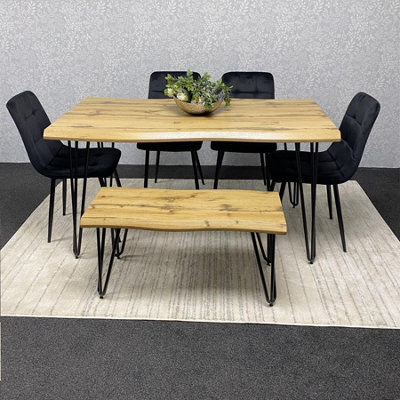 Kosy Koala Dining Table Set With 4 Black Velvet Chairs And Bench Modern Dining Room Furniture - image 1