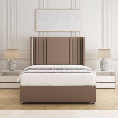 Bsspoke Cheshire Divan Bed Set Mink Plush Velvet 54Inch Panel Headboard & Mattress No Drawers In 3Ft 4Ft 4Ft6 5Ft 6Ft - image 1