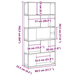 Berkfield Bookcase 5-Tier Concrete Grey 80.5X23.5X162.5 Cm Engineered Wood - thumbnail 8