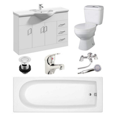 Veebath Rosina 1600mm Bath Vanity Unit, Toilet & Taps Bathroom Suite - image 1