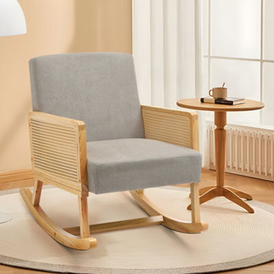Darphe Linen Wooden Rocking Chair-Grey - image 1