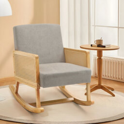 Darphe Linen Wooden Rocking Chair-Grey