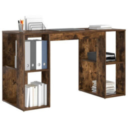 Berkfield Brown Writing Desk Smoked Oak Solid Wood Medium Writing Desk - thumbnail 3