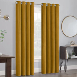 Moonlight Bedding Velvet Ring Top Curtains- Fully Lined Dim Out Blackout Pair, Ultra Soft Thermal Curtains (Ochre, 66 X 90 Inch) - thumbnail 1