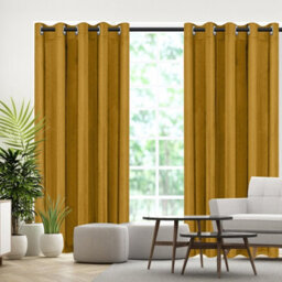 Moonlight Bedding Velvet Ring Top Curtains- Fully Lined Dim Out Blackout Pair, Ultra Soft Thermal Curtains (Ochre, 66 X 90 Inch) - thumbnail 8