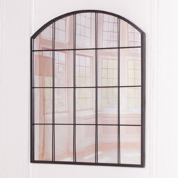 Black Metal Window Style Arch Wall Mirror - thumbnail 2
