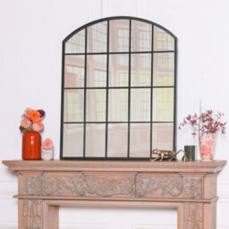 Black Metal Window Style Arch Wall Mirror