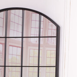 Black Metal Window Style Arch Wall Mirror - thumbnail 3