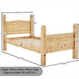 Single Bed High Foot End 3 Ft Solid Pine Wood Bedroom Furniture - thumbnail 2