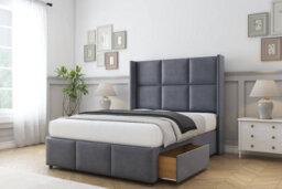 "Sloomy Beaumont Steel Plush Divan Bed Base No Drawers - 54"" Wingback Headboard & 12"" Footboard 4'6 Double" - thumbnail 4