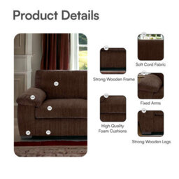 BlissFurniture Ltd Jumbo Cord Amalfi 3 Seater Sofa Stylish And Spacious Sofa For Modern Living Rooms Soft Cushions & Cozy Soft Cord Fabric In Brown - thumbnail 3