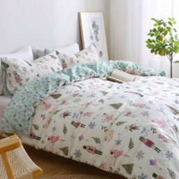 Lazzaro Christmas King Duvet Cover Set, Reversible Girl & Ribbon Print Bedding With Zipper Closure & Corner Ties - thumbnail 2