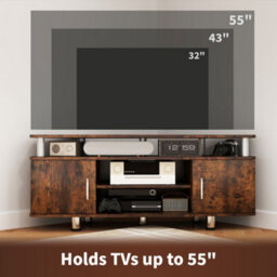 Homcom Tv Unit Cabinet With Storage Shelves Entertainment Center Rustic Brown - thumbnail 6