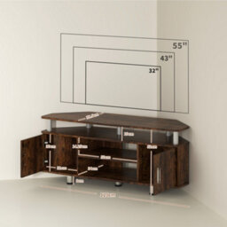 Homcom Tv Unit Cabinet With Storage Shelves Entertainment Center Rustic Brown - thumbnail 3
