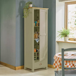 Woodstock Slimline Larder In Sage, Freestanding Pantry, 3 Shelves & Drawer - thumbnail 1