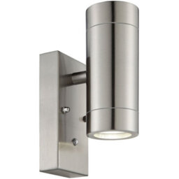 Outdoor Up & Down Ip44 Wall Light - Photocell - 2 X 7W Gu10 Led - Brushed Steel - thumbnail 1