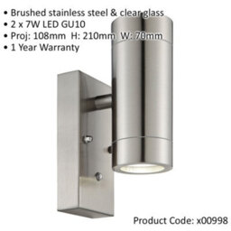 Outdoor Up & Down Ip44 Wall Light - Photocell - 2 X 7W Gu10 Led - Brushed Steel - thumbnail 2