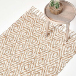Homescapes Sierra Neutral Diamond Pattern Hemp Chindi Rug, 120 X 170 Cm - thumbnail 1