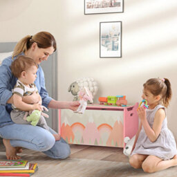 Zonekiz Toy Box, Kids Toy Chest With Lid, Safety Hinge - Pink