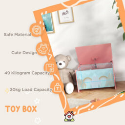 Zonekiz Toy Box, Kids Toy Chest With Lid, Safety Hinge - Pink - thumbnail 4