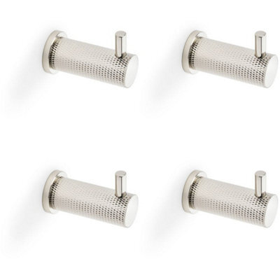 Loops 4 Pack - Solid Brass Knurled Single Robe Coat Hook - Wall Mounted Holder Polished Nickel - image 1