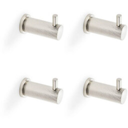 Loops 4 Pack - Solid Brass Knurled Single Robe Coat Hook - Wall Mounted Holder Polished Nickel - thumbnail 1