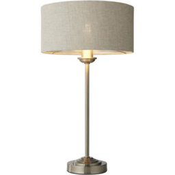 Loops Brushed Chrome Plate Table Lamp - Natural Linen Shade - 447mm Tall Light - 7W Led E14 - thumbnail 1