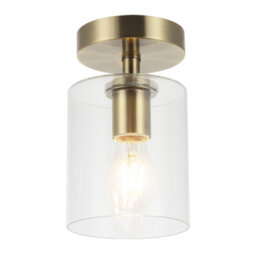 Happy Homewares Antique Brass Compact Ceiling Light Fitting With Clear Glass Shade - thumbnail 2