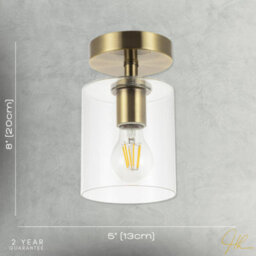 Happy Homewares Antique Brass Compact Ceiling Light Fitting With Clear Glass Shade - thumbnail 7