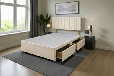 Knight Sleep Emily Cream Plush 6Ft Divan Bed Base With 4 Drawers & Headboard - Super King