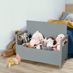 Gainoom 2 In 1 Wooden Home Shoe Changing Bench Grey Shoe Storage Cabinet Organizer Padded Seat - thumbnail 3