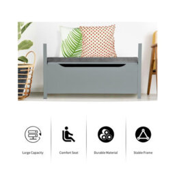 Gainoom 2 In 1 Wooden Home Shoe Changing Bench Grey Shoe Storage Cabinet Organizer Padded Seat - thumbnail 6