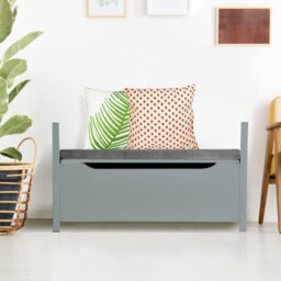 Gainoom 2 In 1 Wooden Home Shoe Changing Bench Grey Shoe Storage Cabinet Organizer Padded Seat - thumbnail 7