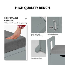 Gainoom 2 In 1 Wooden Home Shoe Changing Bench Grey Shoe Storage Cabinet Organizer Padded Seat - thumbnail 4