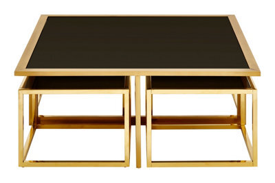 Orsina Horizon Black Tempered Glass Coffee Table And Stool Set - image 1