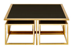 Orsina Horizon Black Tempered Glass Coffee Table And Stool Set