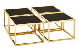 Orsina Horizon Black Tempered Glass Coffee Table And Stool Set - thumbnail 4