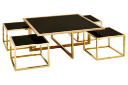Orsina Horizon Black Tempered Glass Coffee Table And Stool Set - thumbnail 2
