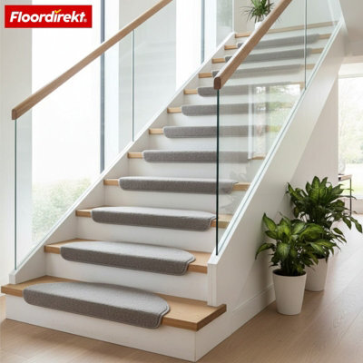 Floordirekt Vienna Self Adhesive Soft High Pile Stair Tread Mat For Indoor Stairs Semicircular Silver Grey 23.5 X 65 Cm - image 1